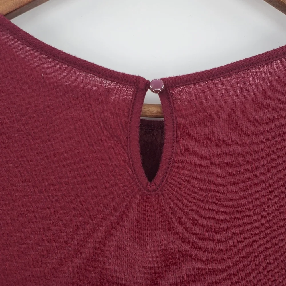 Old Navy Girls Tunic Dress Size Large Maroon 3/4 Sleeve‎ Embroidered Pleated